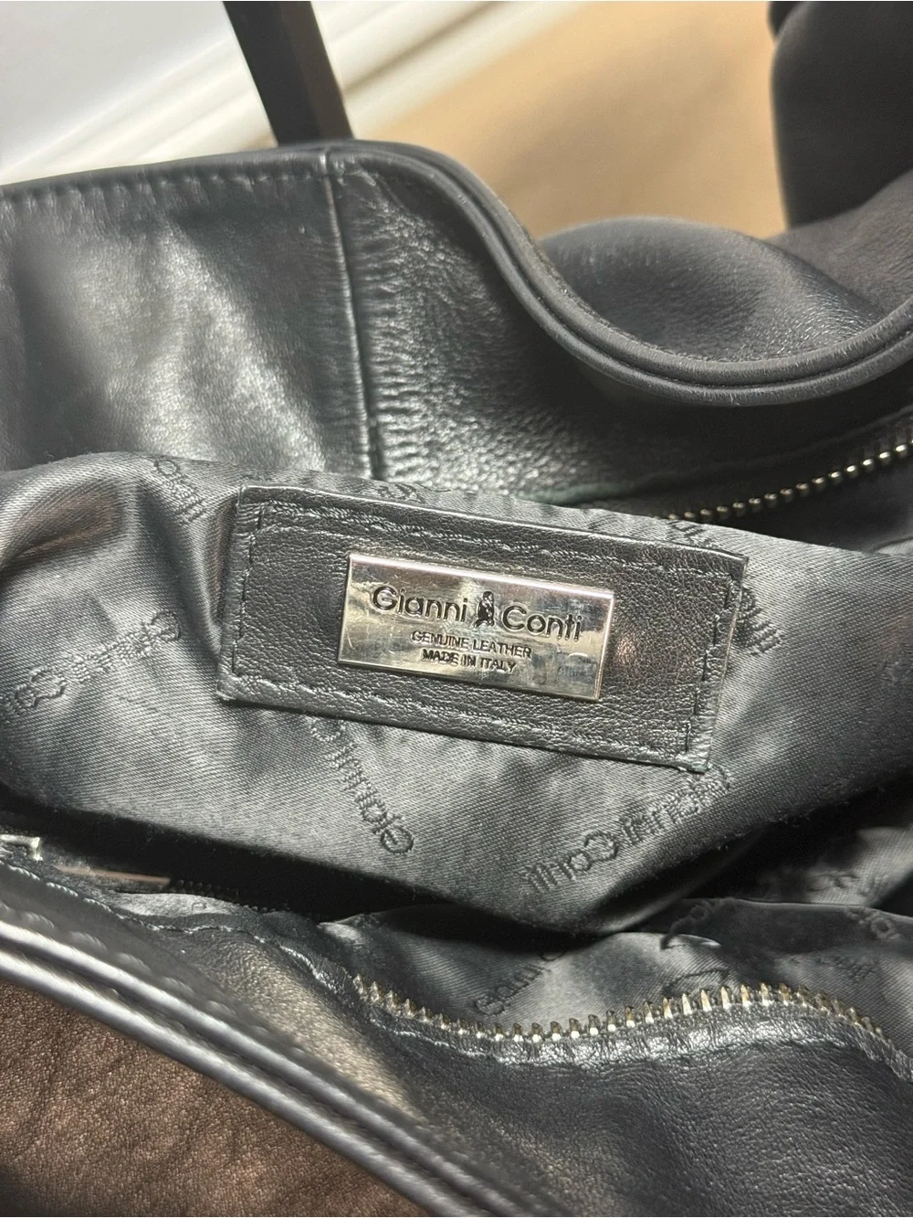 Gianni Conti Italian Black Leather Slouchy Hobo Shoulder Bag Handbag